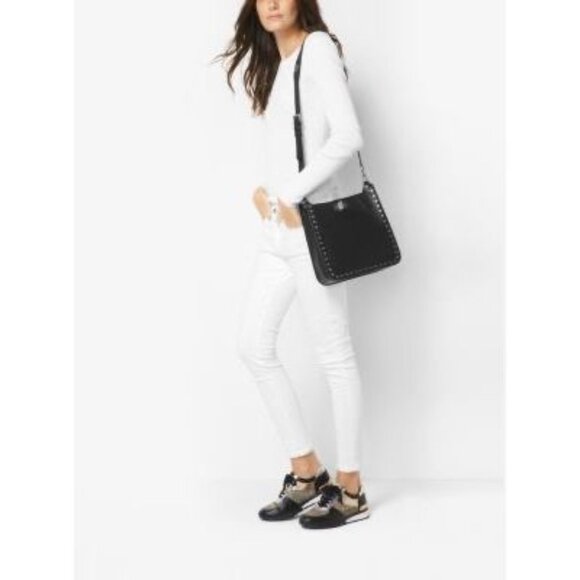 MICHAEL KORS~Sullivan Medium Messenger Bag~BLACK LEATHER CROSSBODY BAG - Picture 2 of 6